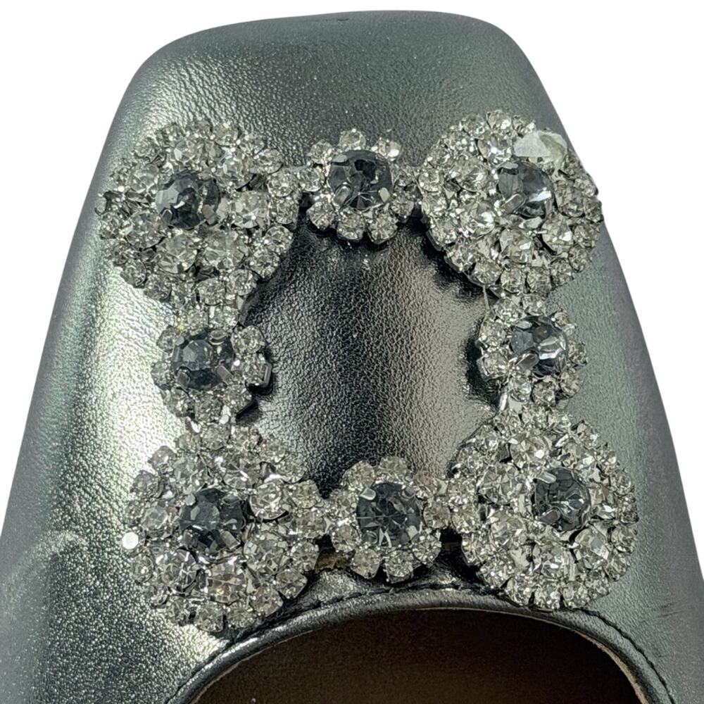 Talbots Silver Satin Embellished Square-Toe Flats - Picture 5 of 11